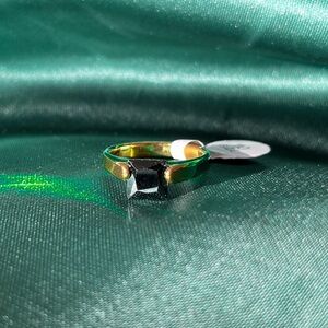Gold Stainless Steel Black Gem Ring